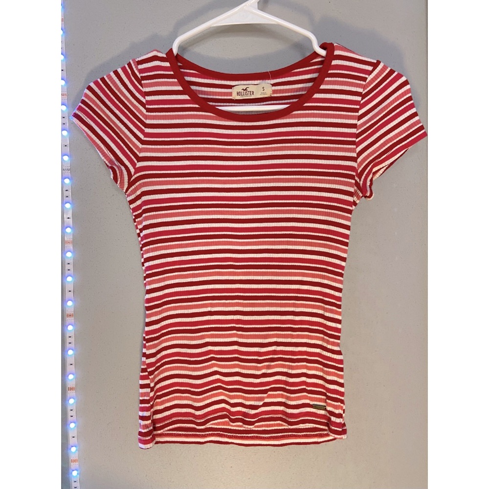 Hollister Red & Pink Striped Ribbed Shirt